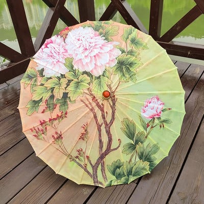Ρετρό μεταξωτή υφασμάτινη ομπρέλα Γυναικεία Ιαπωνική ανθισμένη κερασιά Διακοσμητική ομπρέλα Κινέζικης τεχνοτροπίας λαδόχαρτο Ξύλινη λαβή
