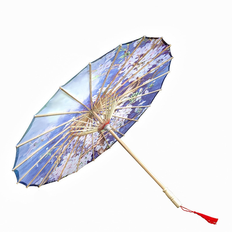 Ρετρό μεταξωτή υφασμάτινη ομπρέλα Γυναικεία Ιαπωνική ανθισμένη κερασιά Διακοσμητική ομπρέλα Κινέζικης τεχνοτροπίας λαδόχαρτο Ξύλινη λαβή