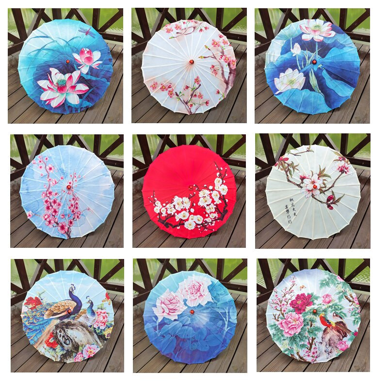 Ρετρό μεταξωτή υφασμάτινη ομπρέλα Γυναικεία Ιαπωνική ανθισμένη κερασιά Διακοσμητική ομπρέλα Κινέζικης τεχνοτροπίας λαδόχαρτο Ξύλινη λαβή