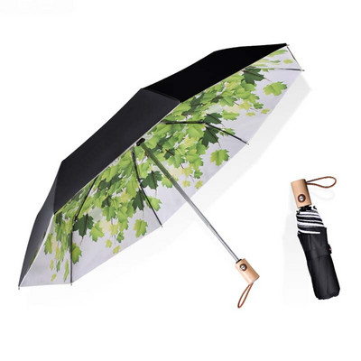 Двуслоен автоматичен чадър за дъжд Дамски 3-кратен здрав ветроустойчив женски мъжки 8K голям чадър за мъжки чадъри с листа