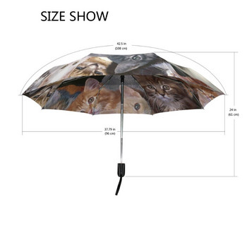 Горещи продавани 3 сгъваеми дамски автоматични чадъра Pongee Anti-UV Cat Family Print Слънцезащитен чадър Мъжки чадър за дъжд