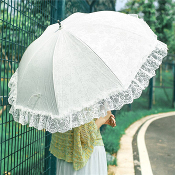 Бял дантелен чадър Дамски цветен чадър с дълга дръжка Сватбен ретро сенник Декорация на чадъри за момичета Guarda Chuva Подарък SY329