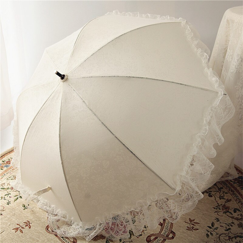 Biely čipkovaný dáždnik pre ženy, kvetinový dáždnik s dlhou rukoväťou, svadobný retro slnečník pre dievčatá, dekorácia, darček Guarda Chuva SY329
