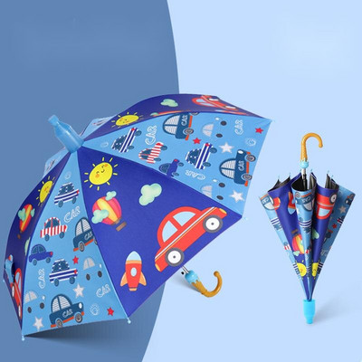 Detský dáždnik odolný voči vetru, prenosný skladací, s dlhou rukoväťou, čierna guma, slnečník pre žiakov v materskej škole, kryt na slnečník