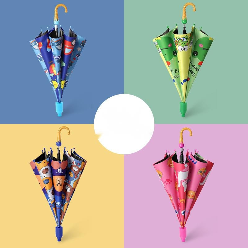 Detský dáždnik odolný voči vetru, prenosný skladací, s dlhou rukoväťou, čierna guma, slnečník pre žiakov v materskej škole, kryt na slnečník