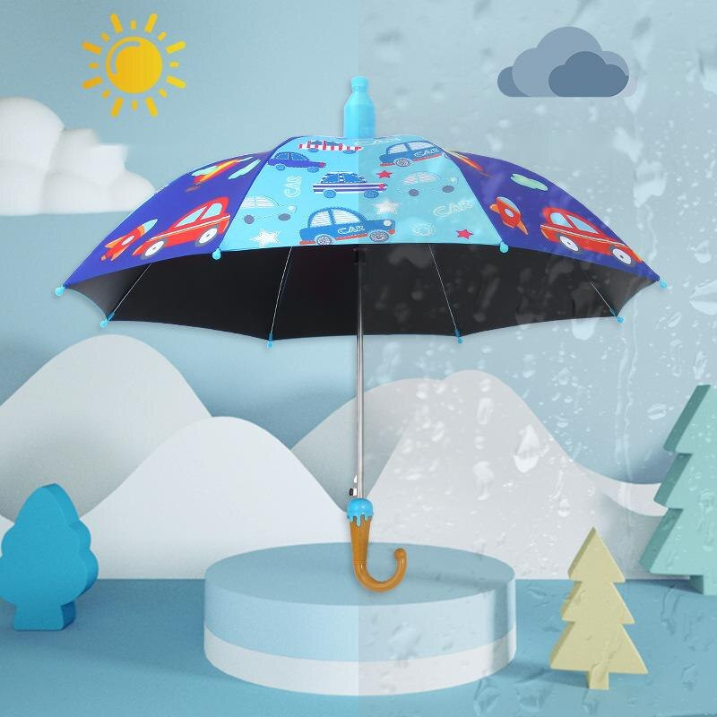 Detský dáždnik odolný voči vetru, prenosný skladací, s dlhou rukoväťou, čierna guma, slnečník pre žiakov v materskej škole, kryt na slnečník