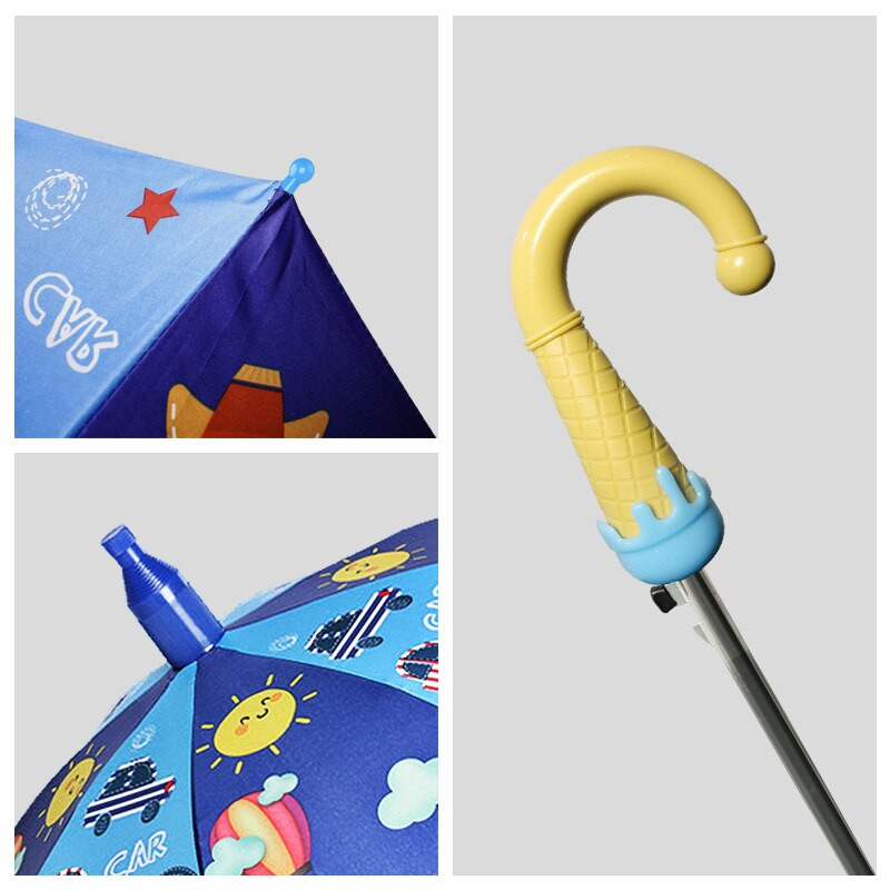 Detský dáždnik odolný voči vetru, prenosný skladací, s dlhou rukoväťou, čierna guma, slnečník pre žiakov v materskej škole, kryt na slnečník