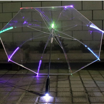LED светлина Прозрачен чадър за екологичен подарък Блестящи светещи чадъри Реквизит за парти дейности Чадъри с дълга дръжка