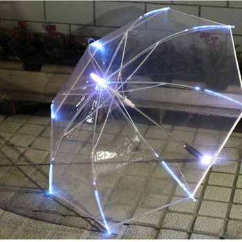 LED светлина Прозрачен чадър за екологичен подарък Блестящи светещи чадъри Реквизит за парти дейности Чадъри с дълга дръжка