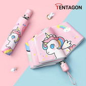 Detský dáždnik, automatický skladací, kreatívny, roztomilý kreslený dáždnik, UV žiarenie, vodeodolný, detský slnečník s reflexným prúžkom