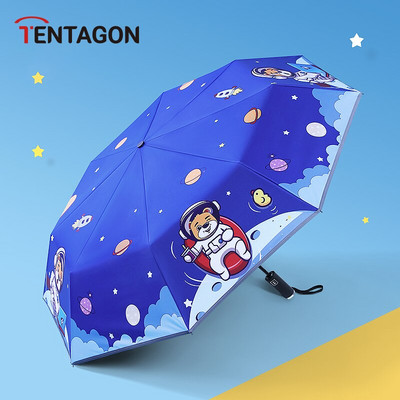 Detský dáždnik, automatický skladací, kreatívny, roztomilý kreslený dáždnik, UV žiarenie, vodeodolný, detský slnečník s reflexným prúžkom