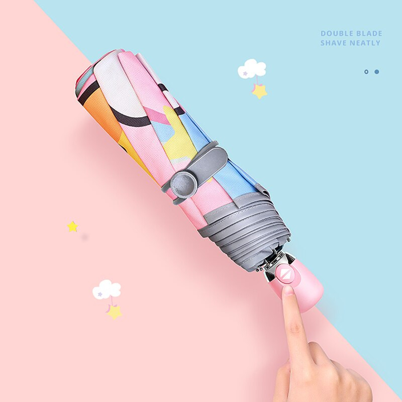 Detský dáždnik, automatický skladací, kreatívny, roztomilý kreslený dáždnik, UV žiarenie, vodeodolný, detský slnečník s reflexným prúžkom