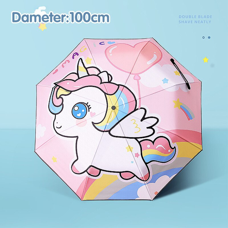 Detský dáždnik, automatický skladací, kreatívny, roztomilý kreslený dáždnik, UV žiarenie, vodeodolný, detský slnečník s reflexným prúžkom