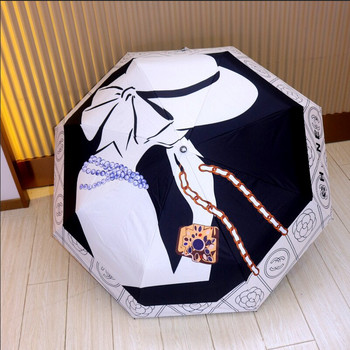 Винилов слънчев чадър Сгъваем напълно автоматичен слънцезащитен Ултравиолетов сенник Чадър с двойно предназначение Подарък от голяма марка Три сгъваем чадър