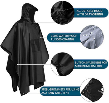 Στρατιωτικό αδιάβροχο αδιάβροχο παλτό 3 σε 1 εξωτερικού χώρου Ανδρικό αδιάβροχο Γυναικείο Τέντα από τη μοτοσικλέτα Rain Rain Poncho για πικνίκ