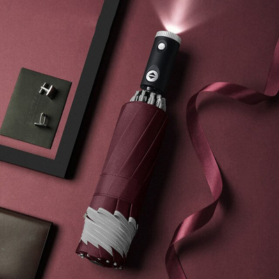 Cúvací dáždnik nezmáča auto, automatický dáždnik s reflexným pásikom, cúvací LED dáždnik, Academy 10-rebrový 3-násobný Y