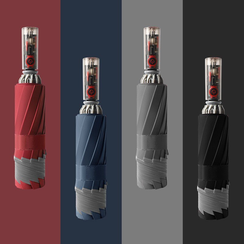 Plne automatický dáždnik s 10 rebrami, reflexný cestovný dáždnik, spätne skladací slnečník a dáždnik proti dažďu na cesty do auta, firemný darček