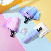 Automatikus összecsukható esernyő Sky Art stílus lányoknak Női 3 összecsukható esernyők Kreatív szélálló nap eső napernyő ajándékok