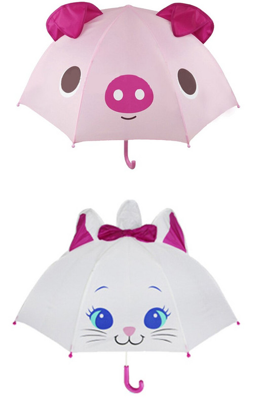 Mini roztomilý kreslený detský dáždnik, animovaný, kreatívny, s dlhou rukoväťou, 3D modelovanie uší, detský dáždnik pre chlapcov a dievčatá