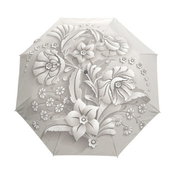 New Arrival 3D Floral Print Γυναικεία αυτόματη ομπρέλα τριών αναδιπλούμενη ομπρέλα αντιηλιακής προστασίας από βροχή εξωτερικού χώρου Anti UV Guarda Chuva