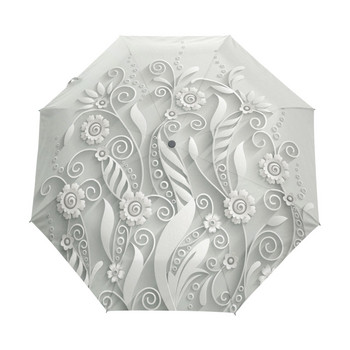 Ново пристигане 3D флорален принт Дамски автоматичен чадър Три сгъваеми чадър за защита от дъжд и слънце Външен анти-UV Guarda Chuva