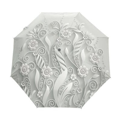 Nový dámsky automatický dáždnik s 3D kvetinovou potlačou, trojnásobne skladací, proti dažďu a slnku, vonkajší, s UV ochranou