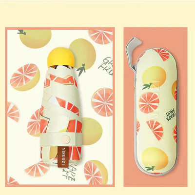 Roztomilý mini päťnásobný dáždnik, ovocná kapsula, slnečník, dámsky slnečník, ochrana pred slnkom, UV ochrana, skladací slnečník