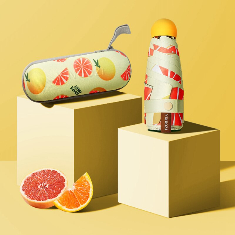 Roztomilý mini päťnásobný dáždnik, ovocná kapsula, slnečník, dámsky slnečník, ochrana pred slnkom, UV ochrana, skladací slnečník