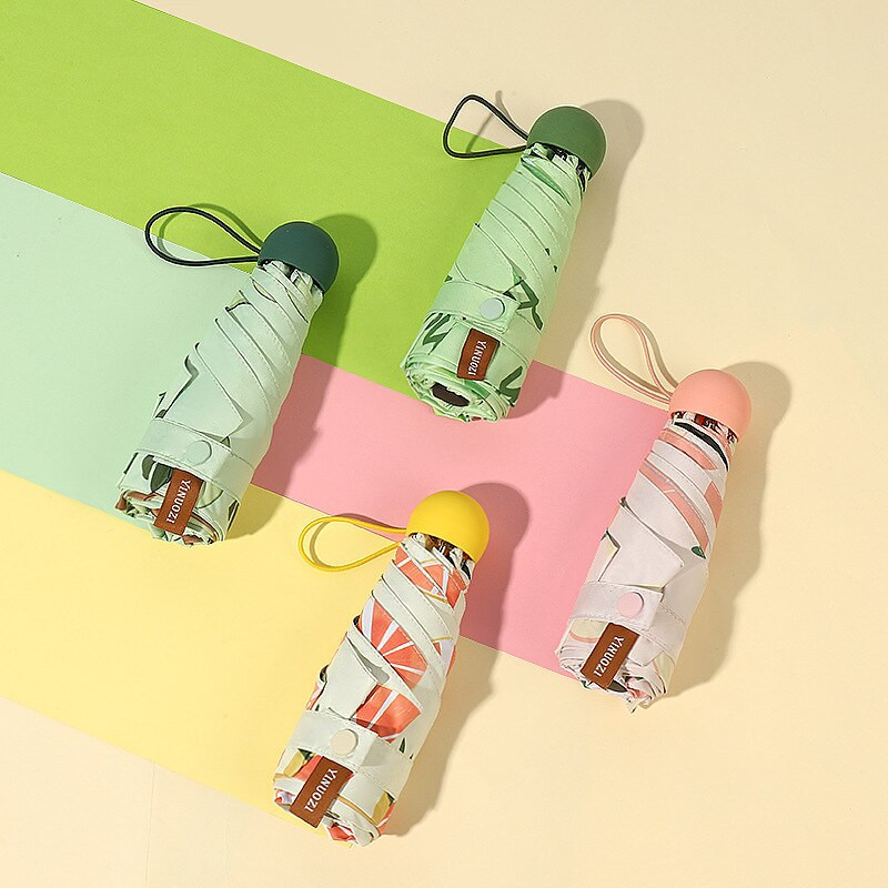 Roztomilý mini päťnásobný dáždnik, ovocná kapsula, slnečník, dámsky slnečník, ochrana pred slnkom, UV ochrana, skladací slnečník