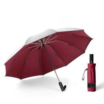Въглеродни влакна Ten Bone Черен пластмасов автоматичен обратен чадър Сгъваем слънчев дъжд Унисекс двоен чадър