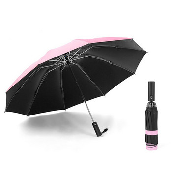 Въглеродни влакна Ten Bone Черен пластмасов автоматичен обратен чадър Сгъваем слънчев дъжд Унисекс двоен чадър