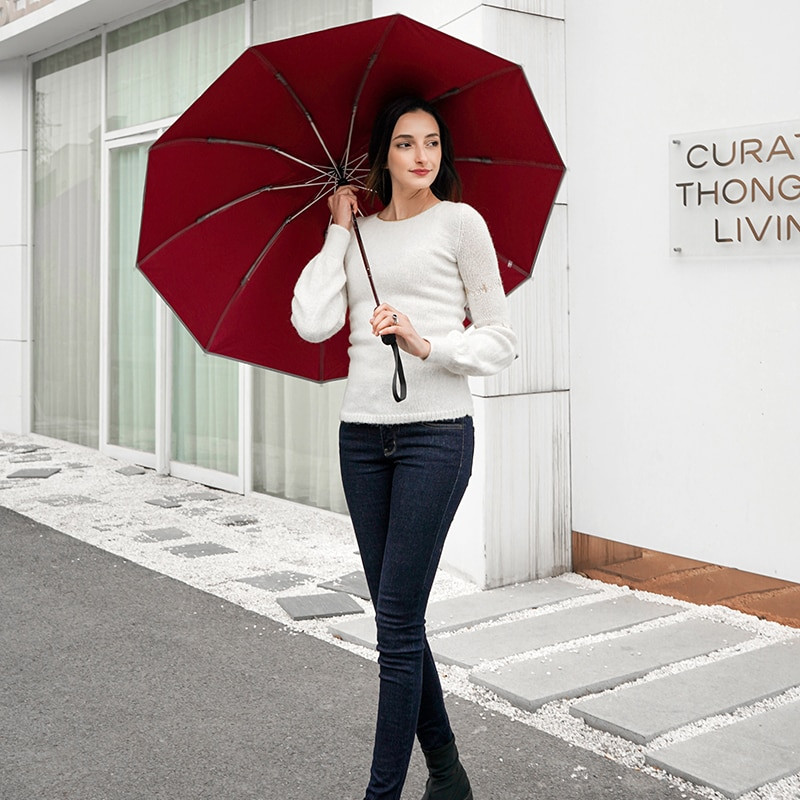 Unisex dáždnik s automatickým spätným chodom, dvojitý dáždnik z uhlíkových vlákien, tenkých kostí, čierny plast