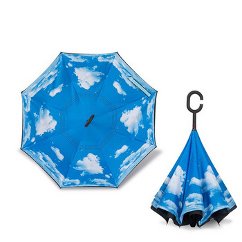 Πολύχρωμη αντιανεμική ανάποδη πτυσσόμενη ομπρέλα Άνδρας Γυναικεία Ήλιος Βροχή αυτοκινήτου Αντεστραμμένες ομπρέλες διπλής στρώσης Anti UV Self Stand Parapluie