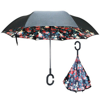 Цветен ветроустойчив обратен сгъваем чадър мъжки жени слънце дъжд кола обърнати чадъри двоен слой анти UV самостоятелна стойка parapluie