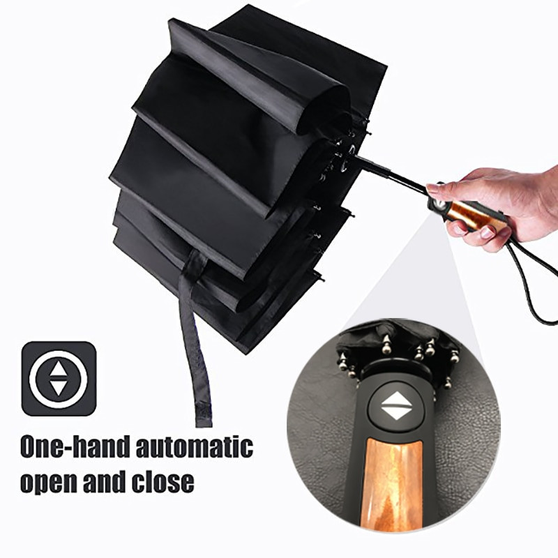 Umbrelă automată pentru bărbați, ploaie, femei, umbrelă de soare rezistentă la vânt pentru bărbați, mașină pliabilă, umbrele negre din lemn, Paraguas Guarda Chuva Sombrinha