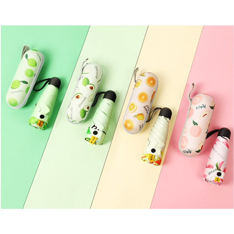 Mini slnečník s ovocným vzorom, vetruodolný, proti UV žiareniu, 5 skladacích, prenosných, cestovných, dažďových, dámskych, detských, vreckových