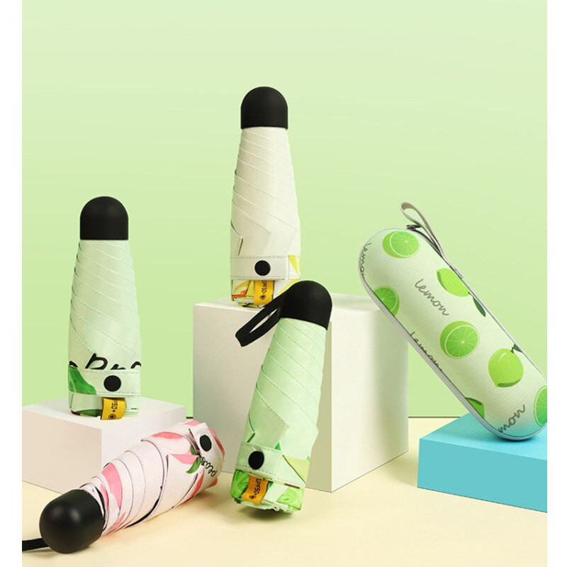 Mini slnečník s ovocným vzorom, vetruodolný, proti UV žiareniu, 5 skladacích, prenosných, cestovných, dažďových, dámskych, detských, vreckových