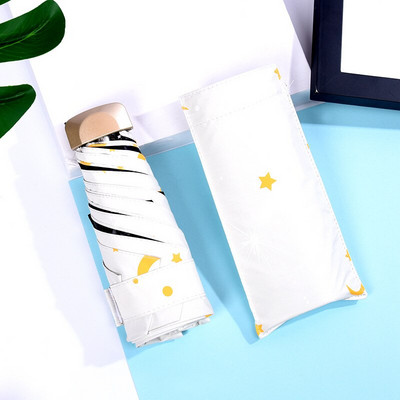 Dámsky skladací dáždnik Star Sky, malý, päťskladací, čierny, mini vreckový slnečník, vetruodolný, prenosný, slnečník do dažďa