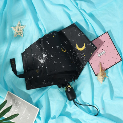 Dámsky skladací dáždnik Star Sky, malý, päťskladací, čierny, mini vreckový slnečník, vetruodolný, prenosný, slnečník do dažďa