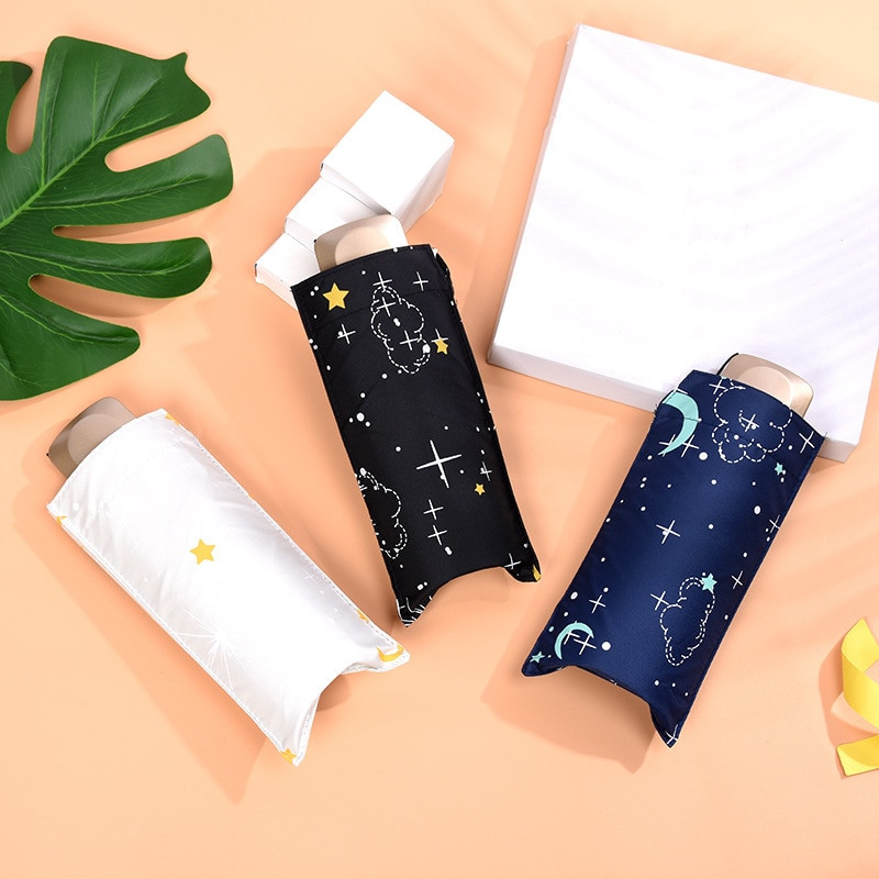 Dámsky skladací dáždnik Star Sky, malý, päťskladací, čierny, mini vreckový slnečník, vetruodolný, prenosný, slnečník do dažďa