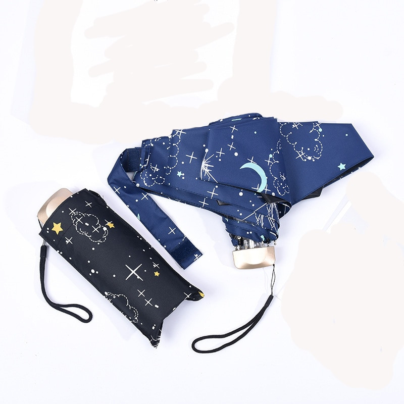 Dámsky skladací dáždnik Star Sky, malý, päťskladací, čierny, mini vreckový slnečník, vetruodolný, prenosný, slnečník do dažďa