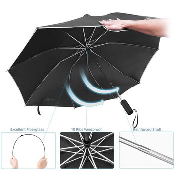 Αντεστραμμένη ομπρέλα/Φορητή αντιανεμική πτυσσόμενη ομπρέλα ταξιδιού, ομπρέλα αυτόματου ανοίγματος/κλεισίματος 10 πλευρών, αντανακλαστικές ρίγες για νυχτερινή ασφάλεια