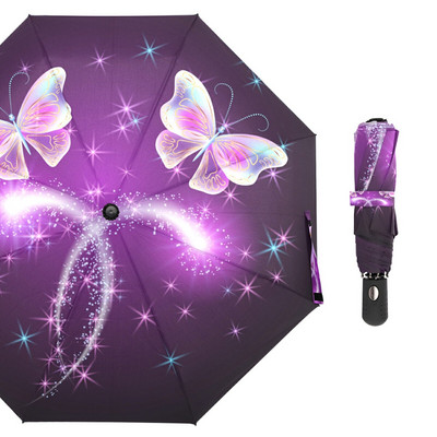 Dáždnik Galaxy Insect Butterfly Umbrella Rain Women Trojitý skladací plne automatický dáždnik na ochranu pred slnkom Vonkajší cestovný nástroj Parapluie