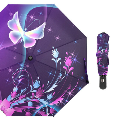Dáždnik Galaxy Insect Butterfly Umbrella Rain Women Trojitý skladací plne automatický dáždnik na ochranu pred slnkom Vonkajší cestovný nástroj Parapluie