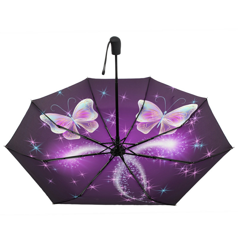 Dáždnik Galaxy Insect Butterfly Umbrella Rain Women Trojitý skladací plne automatický dáždnik na ochranu pred slnkom Vonkajší cestovný nástroj Parapluie