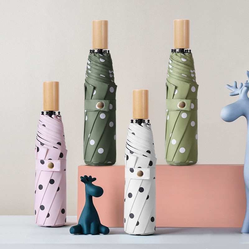 Značka YADA Vysokokvalitné skladacie dáždniky s čiernymi bodkami, prívesky na dáždniky, UV žiarenie, okrúhly dáždnik pre ženy, vetruodolné dáždniky YS200056