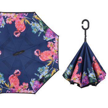 Πολύχρωμη αυτόματη αναδιπλούμενη ομπρέλα όπισθεν Άνδρας Γυναικεία Ήλιος Βροχή Αυτοκινήτου Αντεστραμμένες Ομπρέλες διπλής στρώσης Anti UV Self Stand Parapluie