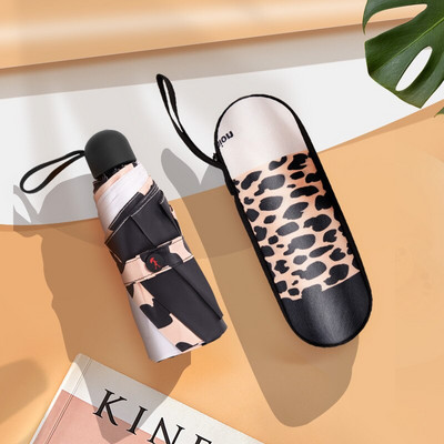 Modes Leopard Mini lietussargs Pieci salokāmi UV Luksusa lietussargs Sieviešu pārnēsājams Vasaras āra kabatas saulessargs meitenēm Dāvana