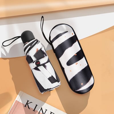 Módny leopardový mini dáždnik, päť skladací UV luxusný dáždnik, prenosný letný vonkajší vreckový slnečník pre dievčatá, darček