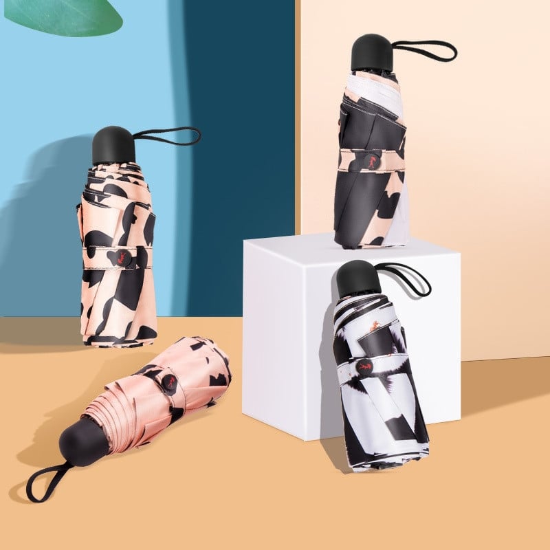 Módny leopardový mini dáždnik, päť skladací UV luxusný dáždnik, prenosný letný vonkajší vreckový slnečník pre dievčatá, darček